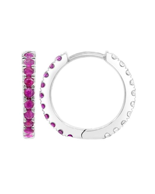 Lab Grown Gemstones White 0.60 Ct. Tw. Lab-Grown Ruby Hoop Earrings