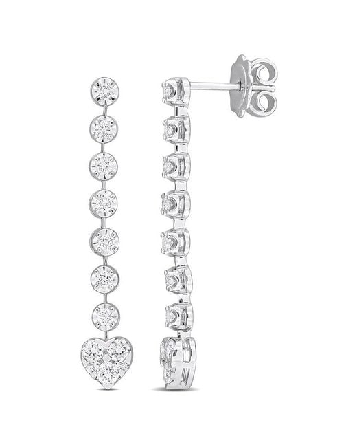 Rina Limor White 14k 0.95 Ct. Tw. Diamond Linear Drop Heart Earrings