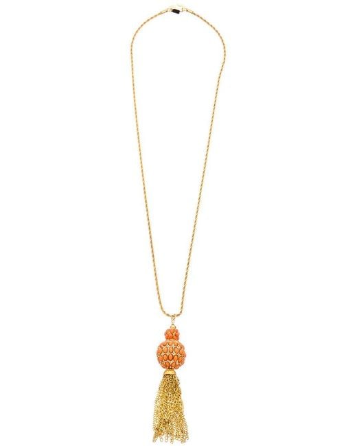 Kenneth Jay Lane White Plated Pendant Necklace