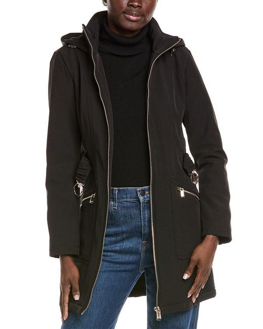 Kensie Black Seatbelt Buckle Hooded Softshell Jacket