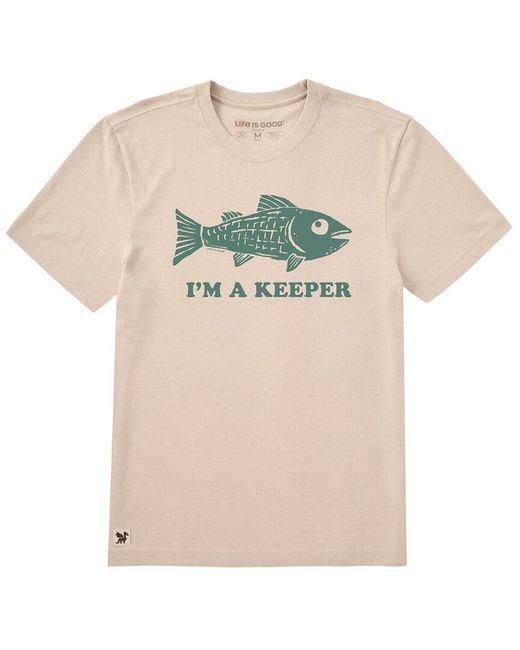 Life Is Good. Natural I'M A Keeper Fish Crusher T-Shirt for men