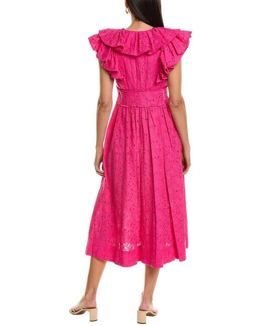 Ted Baker Pink Ruffle V-Neck Midi Sundress