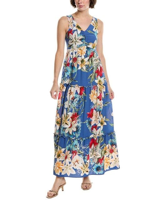 Maison Tara Blue Ghost Crepe Maxi Dress