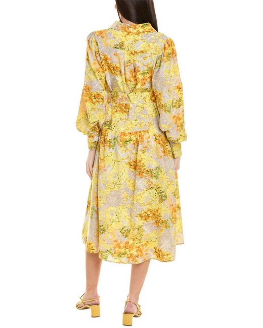 Gracia Yellow Floral Print Bishop Sleeve Shirtdress