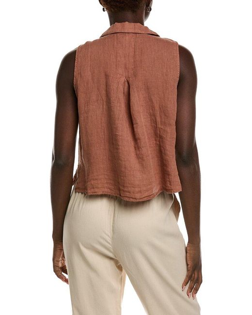 Bella Dahl Brown Sleeveless Notch Collar Button Down Linen Shirt