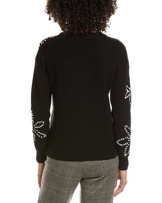 Tahari Black Flower Embroidery Pullover