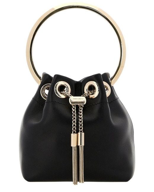 Jimmy Choo Black Microbonbonrih Leather Bucket Bag