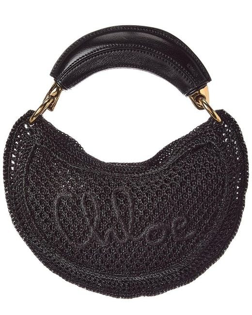 Chloé Black Summer Mini Banana Glitter Crochet & Leather Hobo Bag