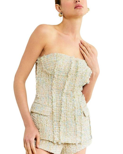 Line & Dot Green Clover Strapless Wool-Blend Top