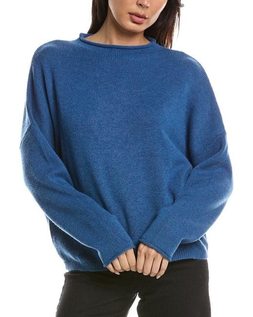 Forte Blue Slouchy Roll Trim Cashmere Pullover