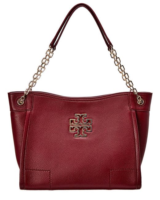 Tory Burch Red Britten Small Slouchy Leather Tote