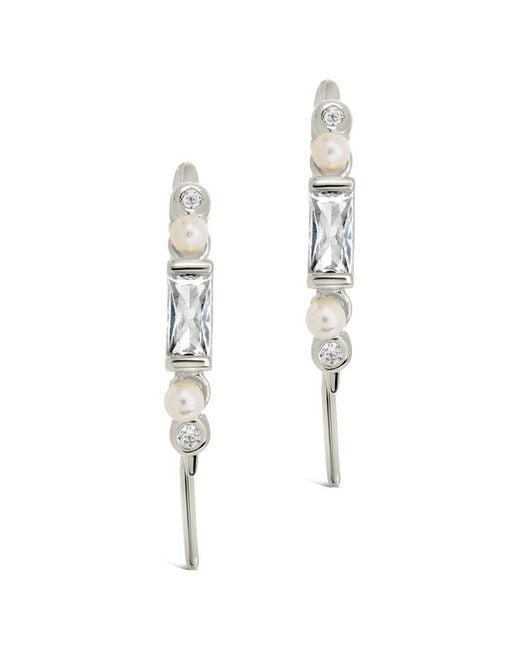 Sterling Forever White 2-3mm Faux Pearl Cz Nadia & Threader Earrings