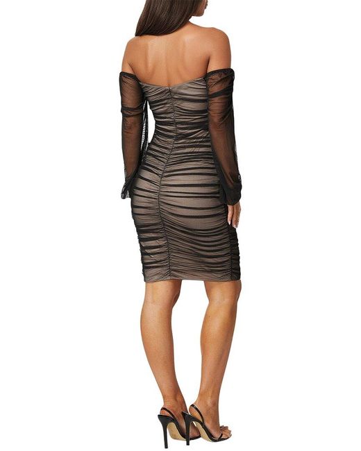 Bebe Black Blouson Sleeve Ruched Midi Dress
