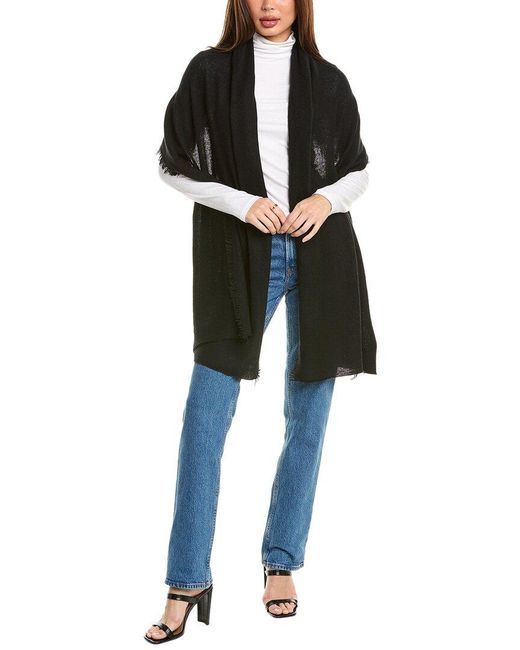 Amicale Cashmere Black Fringe Jersey Cashmere Travel Wrap