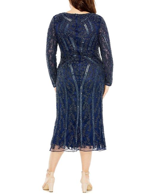 Mac Duggal Blue Embellished Tea Length Gown