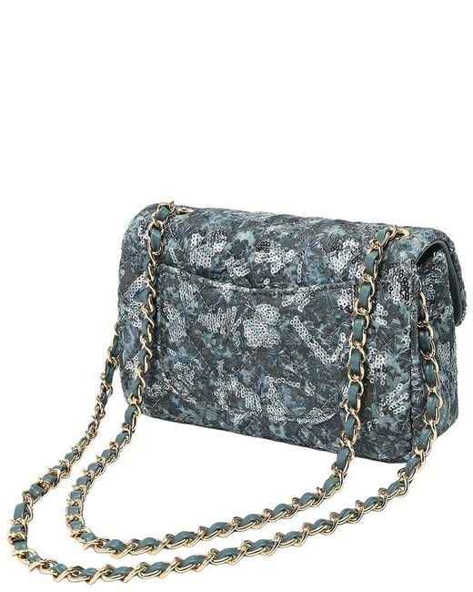 Tiffany & Fred Paris Gray Sequin & Leather Quilted Shoulder Bag