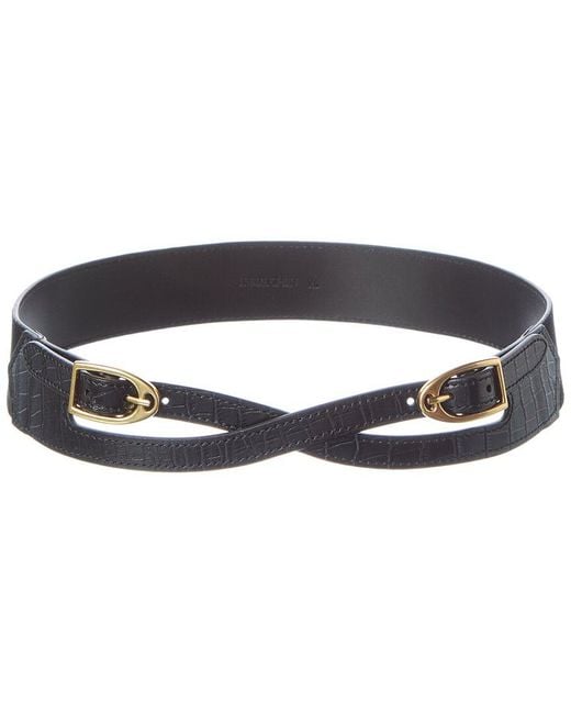 J.McLaughlin Black Jimena Croc-Embossed Suede & Leather Belt
