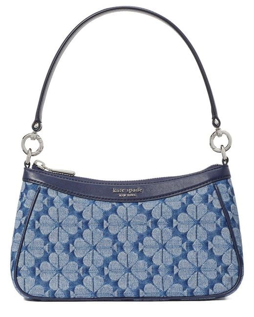 Kate Spade Blue Spade Flower Jacquard Denim Convertible Shoulder Bag