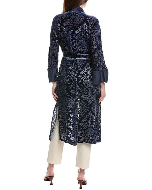 Johnny Was Blue Izzy Burnout Velvet Silk-Blend Kimono