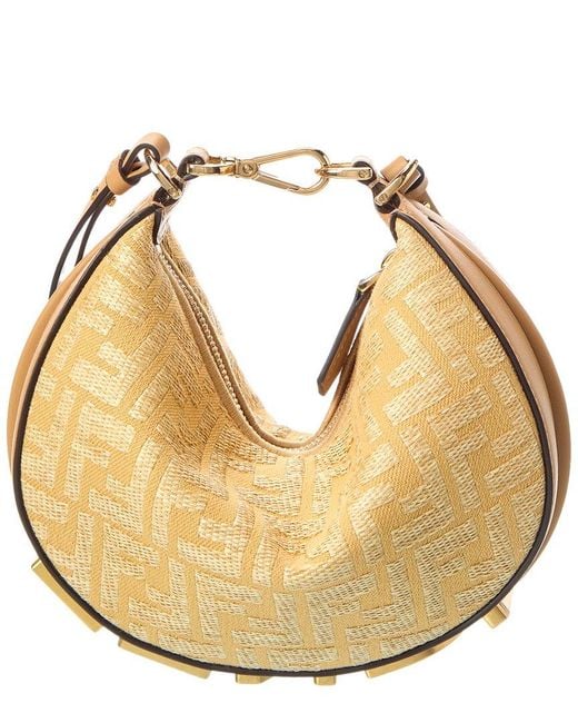 Fendi Metallic Graphy Mini Ff Raffia & Leather Hobo Bag