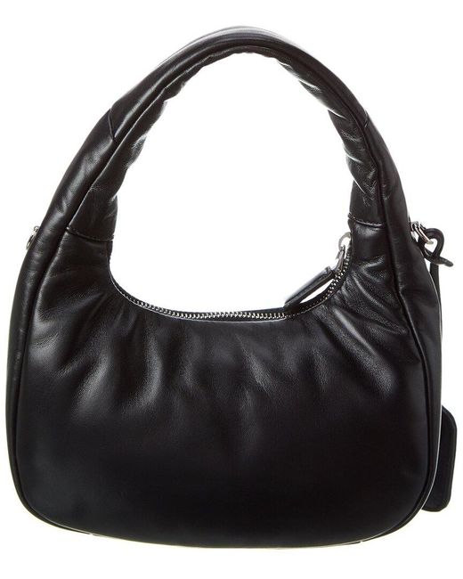 Prada Black Logo Padded Mini Leather Hobo Bag