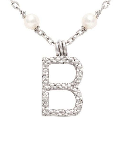 Jane Basch White Silver 0.12 Ct. Tw. Diamond 2mm Pearl Initial Necklace (a-z)