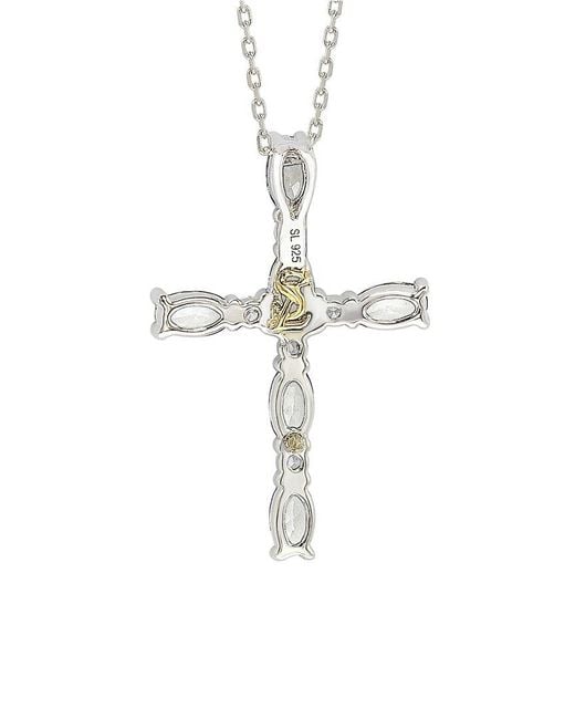 Suzy Levian White 0.02 Ct. Tw. Diamond & Topaz Cross Pendant