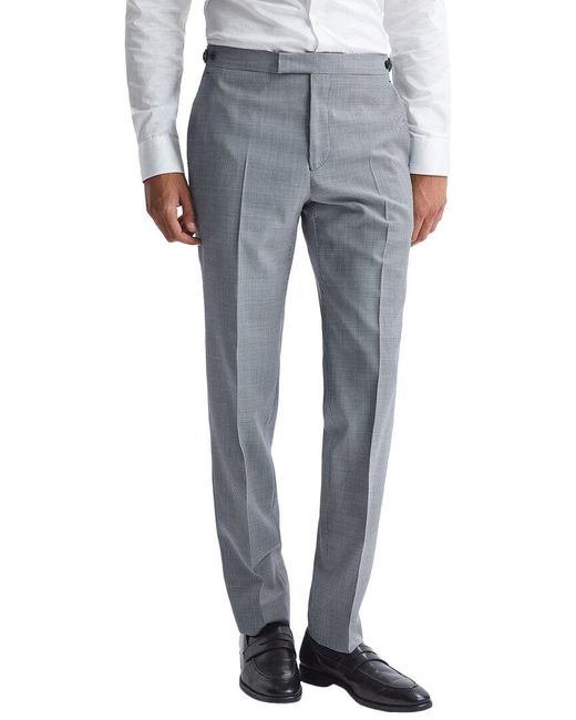 Reiss Gray Grange Wool Puppytooth Check Trouser for men