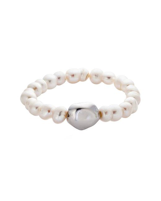 Belpearl White Silver 8-9mm Pearl Stretch Bracelet