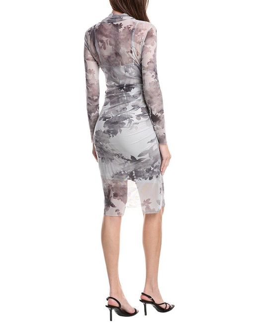 1.STATE Gray Side Ruched Midi Dress