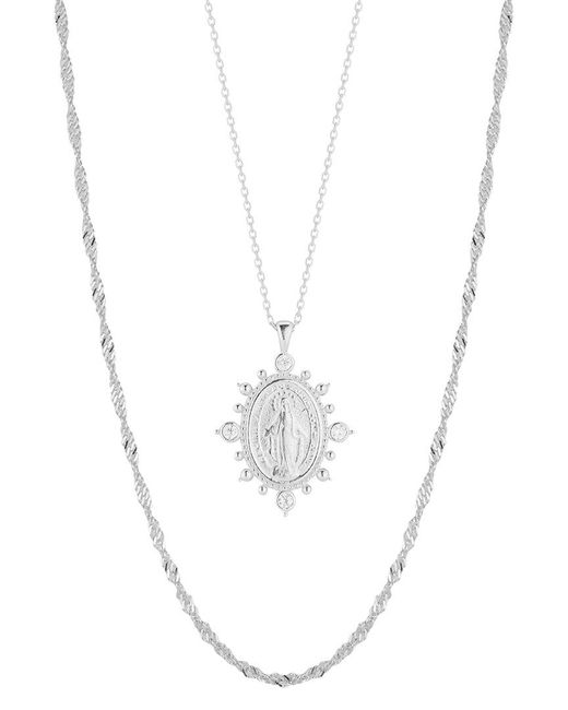 Glaze Jewelry White Silver Cz Religious Charm Necklace Set