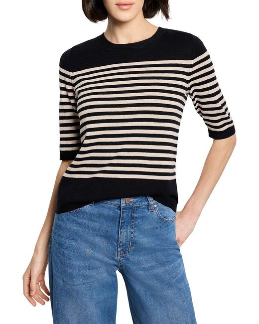 NIC+ZOE Blue Petite Stripe Pure Sweater T-Shirt