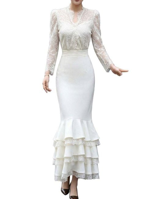 BRC By BURRYCO White Long Sleeve Solid Midi Dress