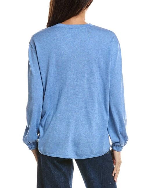 Forte Blue Split Neck Silk & Cashmere-Blend Sweater