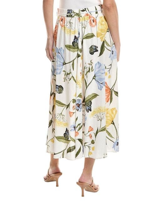 Ellen Tracy Multicolor Button Front Flared Linen-Blend Midi Skirt