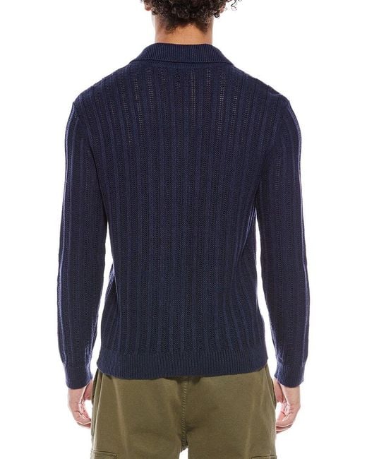 Todd Snyder Blue Night Cap Linen-Blend Polo Sweater for men