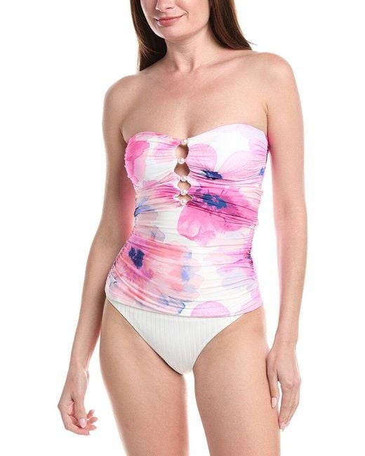 Carmen Marc Valvo Pink Shirred Tankini
