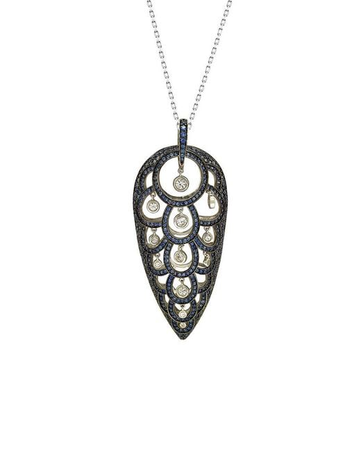 Suzy Levian White Silver 12.32 Ct. Tw. Diamond & Gemstone Large Pendant Necklace