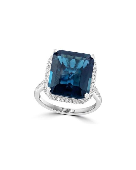 Effy Fine Jewelry Blue 14K 11.07 Ct. Tw. Diamond & London Topaz Ring