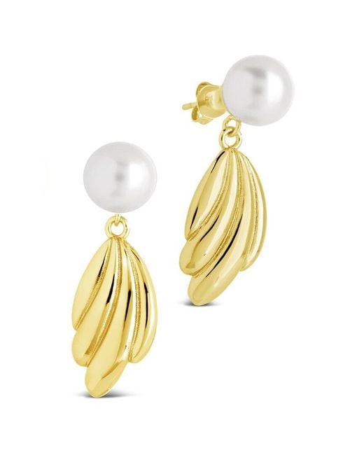 Sterling Forever Metallic 14K Plated 9Mm Pearl Cherie Drop Studs
