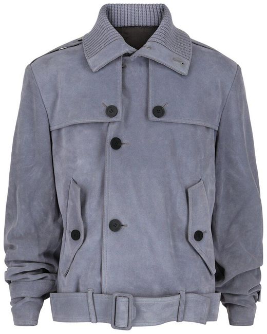 Ferragamo Blue Suede Moto Jacket for men