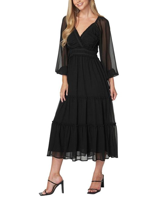 Bebe Black Lace Up Back Chiffon Midi Dress