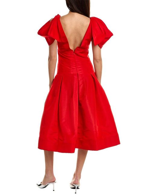 Oscar de la Renta Red Shoulder Drape Silk A-line Dress