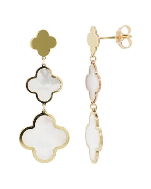 Italian Gold Metallic 14K Pearl Clover Dangle Earrings
