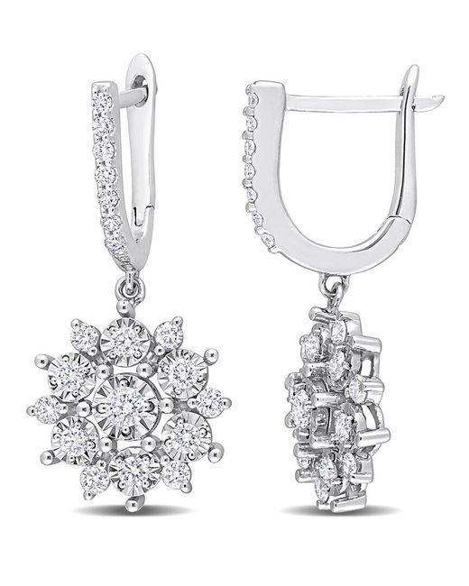 Rina Limor White 14k 0.83 Ct. Tw. Diamond Floral Drop Clip-on Earrings