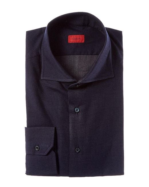 Isaia Blue Cashmere-Blend Dress Shirt for men