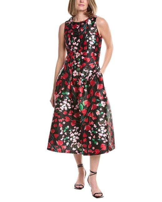 Julia Jordan Red Printed Monroe Twill Sleeveless Midi Dress