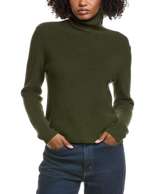 Hannah Rose Green Shaker Turtleneck Cashmere-Blend Sweater