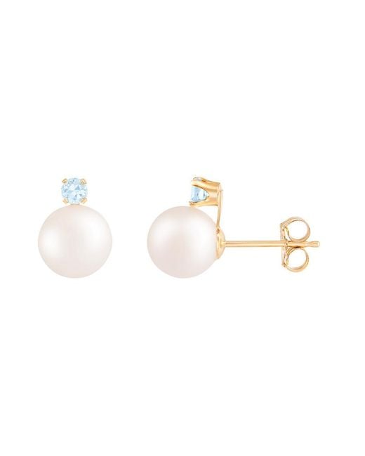 Masako Pearls White 14k 0.10 Ct. Tw. Aquamarine & 7-8mm Akoya Pearl Earrings