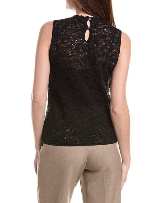 Lafayette 148 New York Black Sleeveless Knitted Lace Sweater